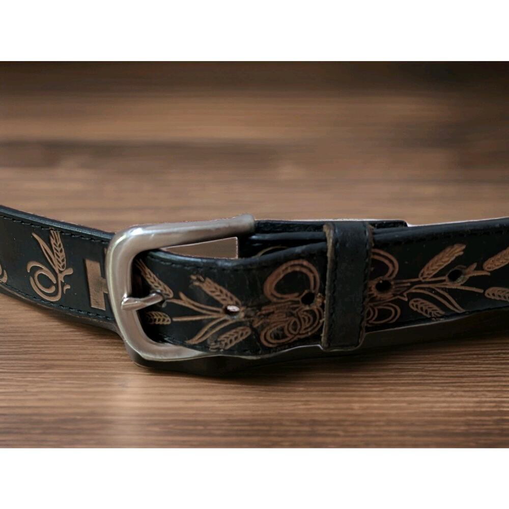 IH Western Tooled Belt Brown Genuine Leather Strap Size 38" 1-2501 Wheat